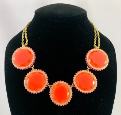 BANANA REPUBLIC Orange Gold Tone Chain Collar Chunky Necklace NEW - Image 1 of 4