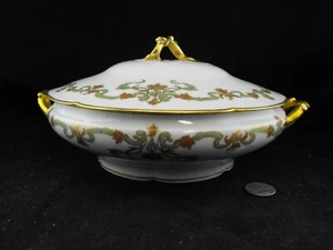 THEODORE HAVILAND LIMOGES  LOW  2 HANDLED COVERED VEGETABLE SERVING BOWL  GOLD  - Picture 1 of 6