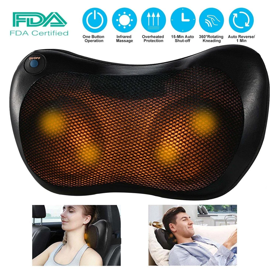 iMountek Neck/Back Massage Pillow with Heat for Home/Car/Travel