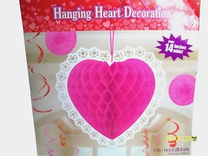 Valentines Day Party 14" Pink Heart Hanging Decoration - Picture 1 of 2