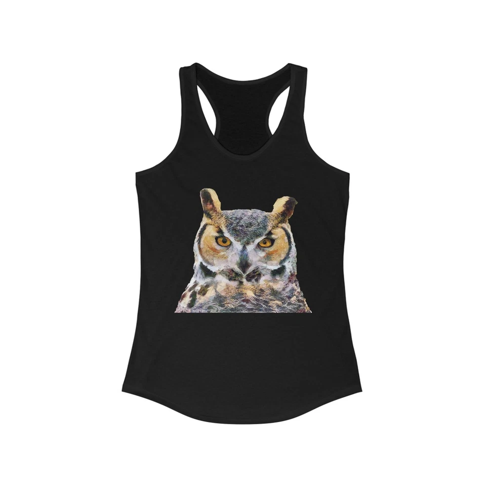 Camiseta sin mangas Great Horned Owl 'Hooty' para mujer espalda deportiva Foto 1 de 1