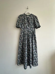 Vintage 1980s Floral Dress Size Small CottageCore Puff Sleeve Fit & Flare - Picture 1 of 13