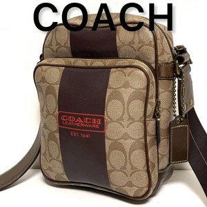 **COACH Heritage Stripe Shoulder Bag PVC Brown Crossbody Clean No Box** - Picture 1 of 17