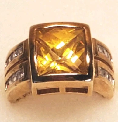 Gold Over Sterling Silver Ring, Square Cushion Cut, Yellow Gemstone, Size 6.75 - Image 1 of 4