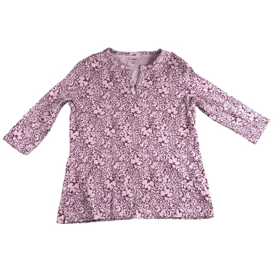 LL Bean Топ женщин большой 3/4 рукав Splitneck туника напечатано футболка повседневный опрятный - Изображение 1 из 4