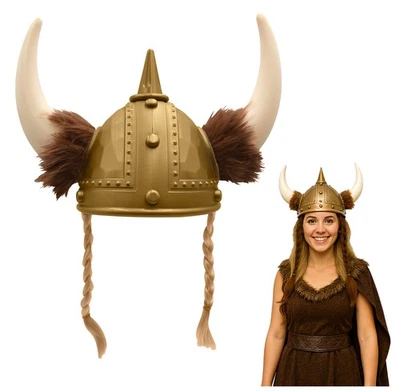 Capacete viking adulto com tranças de chifres acessório fantasia guerreiro bárbaro nórdico - Imagem 1 de 4