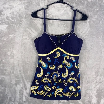 Camiseta sin mangas International Concepts Petite azul marino bordada cachemira cami talla M Foto 1 de 4