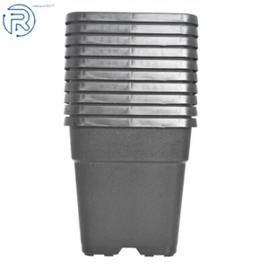 10 Pack Re-Usable 2 Gallon Plastic Square Black Nursery Pot Plant Flower Pots - Picture 1 of 10