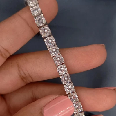 Pulseira de tênis 9,6 ctw 4 mm corte redondo D VVS1 moissanita folheada a ouro branco 14K - Imagem 1 de 4