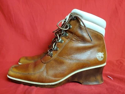 Timberland Women 8.5 Ankle Wedge Moc Toe Saddle Leather 19347 Shoes Boots  - Image 1 of 4