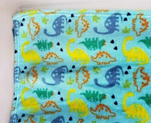 BABY GEAR Dinosaurs Dino Baby Plush Fleece Blanket Boy Blue - Picture 1 of 4