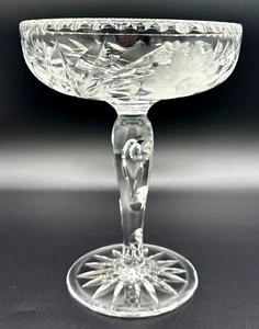 American Brilliant Cut Crystal Glass Compote Etched Flowers Leaves Handblown VTG - Picture 1 of 22