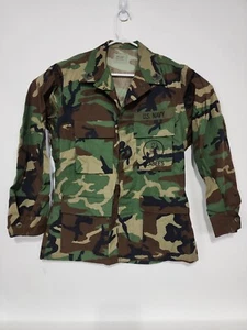 US Navy Military Combat Shirt Woodland Camo BDU Seabees Size Medium Regular - Bild 1 von 5
