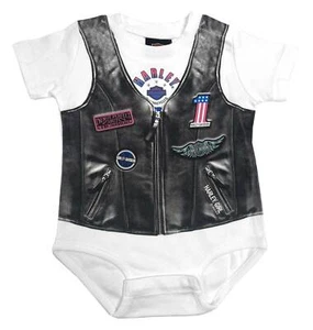 Harley-Davidson Baby Girls' Faux Leather Vest Short Sleeve Creeper (3/6M) - Picture 1 of 2