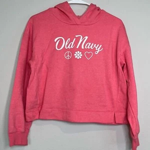 Old Navy Girls Hoodie Size XL 18/20 Pink Boxy heart peace flower Boho coquette - Picture 1 of 6