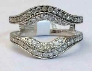 2 Ct Round Cut Simulated Diamond Women's Enhancer Ring 14K White Gold Plated - Picture 1 of 4