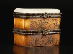 Rare Vintage Collection Old Handmade Delicate Cattle Bone Jade Jewelry Box - Picture 1 of 4