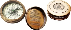 Brass Marine Pocket Compass 1920 Robert Frost Poem Engraved Antique Compass - Foto 1 di 4