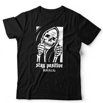 Mental Health Tshirt Stay Positive Unisex & Kids Skeleton Halloween Japanese - Image 1 of 4