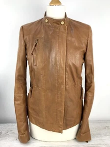Esprit Tan Leather Biker Style Jacket. Size UK10 - Picture 1 of 8