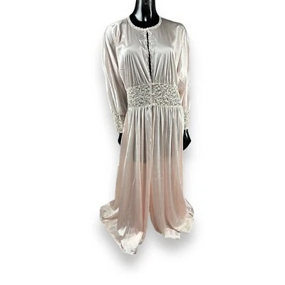 De Colección Nuevo Con Etiquetas Vassarette Peignoir Bata Negligee con Borde de Encaje Rosa Pálido Botones Talla L Foto 1 de 4