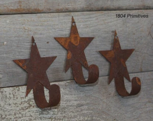Juego de 3 GANCHOS DE PARED ESTRELLA DE LATA OXIDADA PRIMITIVOS - Imagen 1 de 2