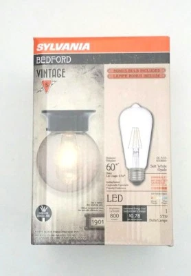 Luminária de teto Sylvania vintage Bedford com base preta de lâmpada de LED de 800 lúmens - Imagem 1 de 4