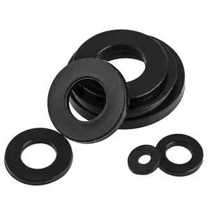 FLAT BLACK NYLON WASHERS NYLON PA66 PLASTIC WASHERS M8 M10 M12 M14 M16 M18 - M22 - Picture 1 of 5