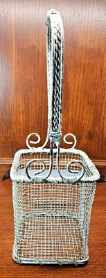 Rustic Wire Metal Basket Distressed Sage Color w/ Detailed Decorum - Image 1 of 4
