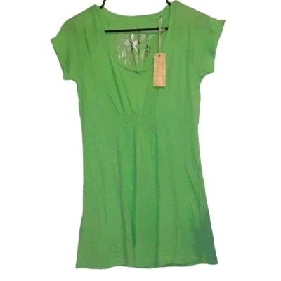 Da Nang излишки зеленый хлопок декольте коротким рукавом Flowy Топ рубашка размер XS - Изображение 1 из 4