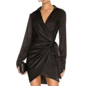 Revolve HOH 1960 schwarz Mini Seitenbindung Party Empfang kleines schwarzes Wickelkleid S - Bild 1 von 6