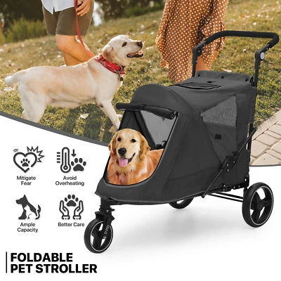 Folding 3-Wheel Dog Stroller Breathable Pet Travel Carrier w/Skylight+Wheel Lock - Image 1 of 4