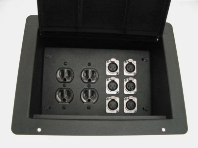 PROCRAFT FPPL-2DUP6XF-BK Recessed Stage Pocket / Floor Box 2AC + 6 XLR Female - Image 1 of 3