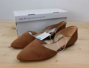 A New Day Julie Suede Flats Women's Size 7 1/2 Pointed Toe Cognac Brown - Picture 1 of 9