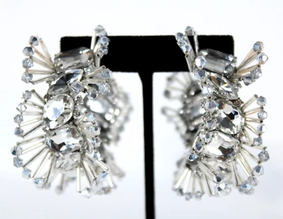 AREA Silver Metal & Crystal Embellished Large Hoop Earrings - Image 1 of 4