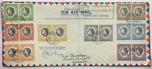 1937 SOUTHWEST AFRICA FDC COVER WINDHOEK STAMP BLOCKS CORONATION KING GEORGE VI - Picture 1 of 8