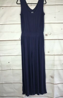 Lisa Rinna Jumpsuit Womens S Blue Wide Leg Sleeveless Scoop Neck Solid Knit - Image 1 of 4