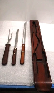 Vintage Case XX Carving Set - 2 Knives , Meat Fork , Wood Storage Block - Picture 1 of 17