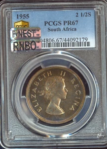 1955 South Africa Silver 2-1/2 Shillings PCGS PR67 Rainbow Toned Quality - Picture 1 of 2
