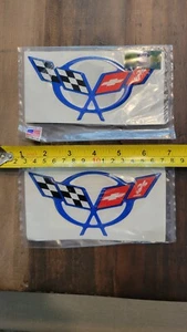 C5 Corvette Domed Raised Flag Decal Pair Electron Lemans Blue 5.5 Inch - Picture 1 of 1
