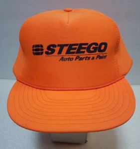 Vintage Nissin Steego Auto Parts & Paint SnapBack Trucker Orange Hunting Hat GC - Picture 1 of 12