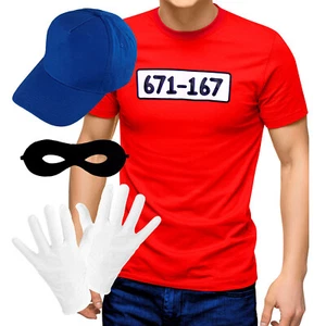Panzerknacker Kostüm Comic Gangster Outfit mit Shirt Handschuhe Maske Basecap - Bild 1 von 9