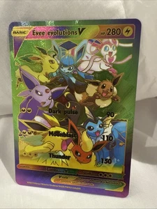 Evee evolutions V Rainbow ￼Foil Fan Art Display Card HP280 ￼ Dark Pulse 💥💥💥￼ - Picture 1 of 2