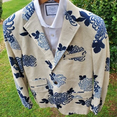 Billy Reid Mens 38R Blue Suit Dress Sport Coat Jacket Cotton Blazer Floral Print - Image 1 of 4