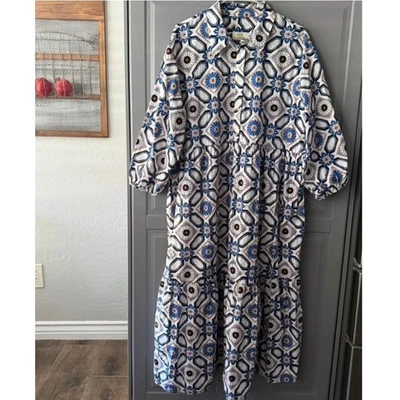 Vestido Camisa Anthropologie Maeve The Bettina Estampado Zafiro En Niveles, Azul, XL Foto 1 de 4