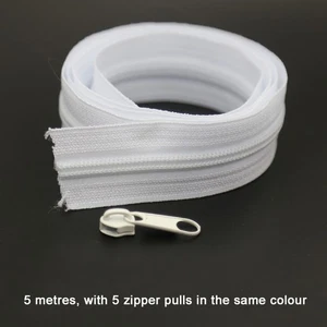 5m Nylon Zip Open End Zips 6mm Zipper Pull for Luggage, Tents, Sofa Covers - Picture 1 of 32