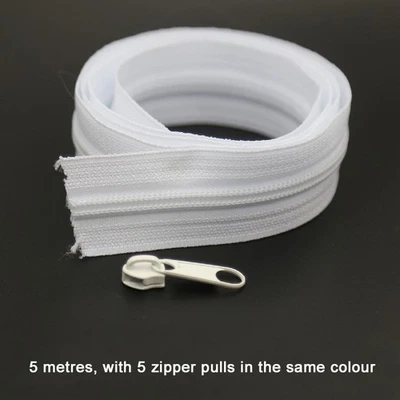 5m Nylon Zip Open End Zips 6mm Zipper Pull for Luggage, Tents, Sofa Covers - Image 1 of 4