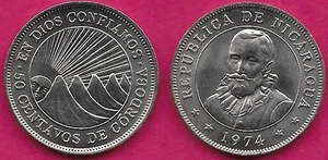 NICARAGUA 50 CENTAVOS DE CORDOBA 1974 UNC 1 YEAR TYPE,FIVE VOLCANOS IN A ROW WIT - Picture 1 of 1