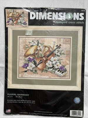 Dimensions FLORAL HARMONY Stamped Cross Stitch Kit 3210 Musical Instruments 2002 - Image 1 of 3