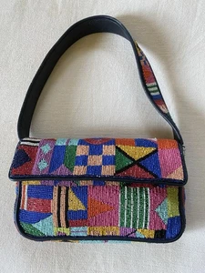 Authentic Staud Tommy Glass Bead Sequin Rectangle Shoulder Bag Sails Flags - Picture 1 of 13